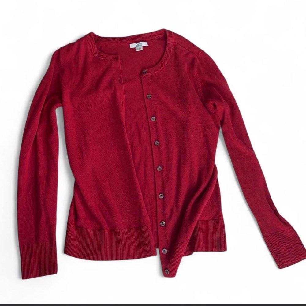 croft & barrow Women's Red Button-Front Crewneck Cardigan